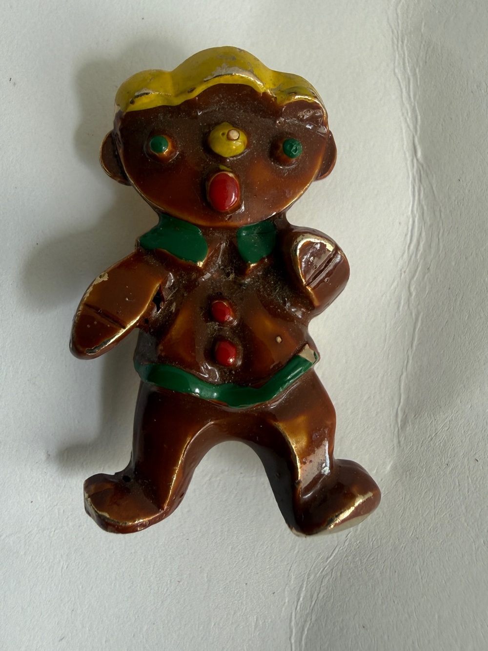 Vintage hand painted metal gingerbread man pin